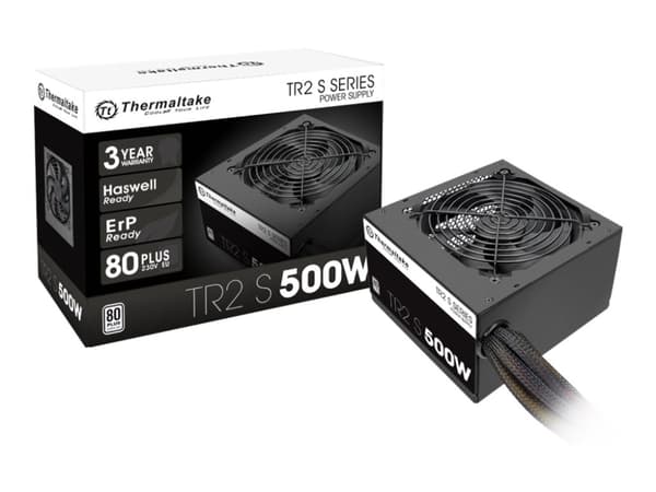 Thermaltake TR2 S 500W - Strømforsyning (intern) - ATX12V 2.3/ EPS12V - 80 PLUS - AC 230 V - 500 watt - aktiv PFC - Europa - svart