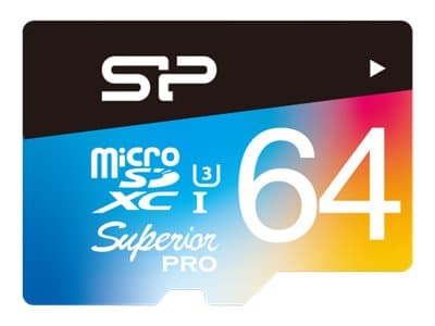 SILICON POWER Superior Pro - Flash-minneskort (microSDXC till SD-adapter inkluderad) - 64 GB - UHS Class 3 - mikroSDXC UHS-I
