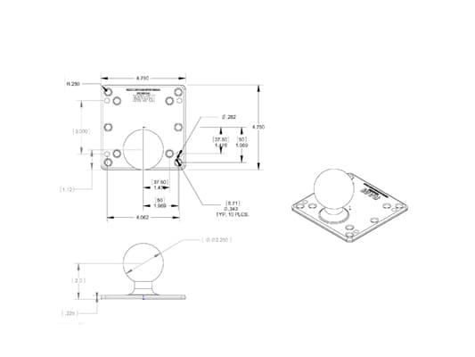 RAM - Monteringskomponent (kuleleddsmontering) - gummi, sjøfartsklassealuminium - svart pulverjakke