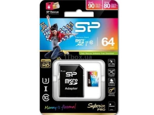 Silicon Power Superior, 64 GB, MicroSDXC, Klasse 10, UHS-I, 90 MB/s, 45 MB/s