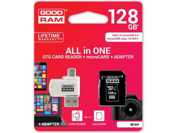 Goodram M1A4-1280R11, 128 GB, MicroSDHC, Klass 10, UHS-I, 60 MB/s, 10 MB/s