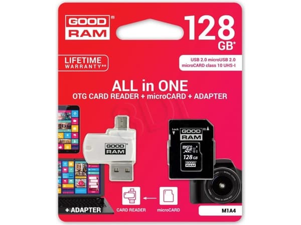 Goodram M1A4-1280R11, 128 GB, MicroSDHC, Klass 10, UHS-I, 60 MB/s, 10 MB/s