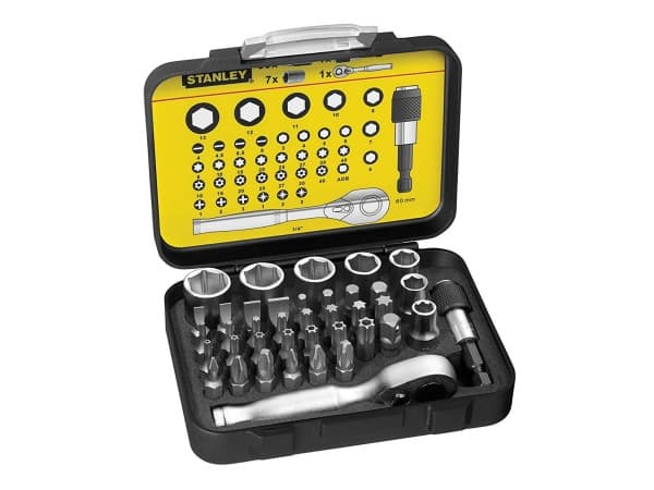 STANLEY - Ratcheting socket wrench with bit and socket set - 39 delar - i fodral