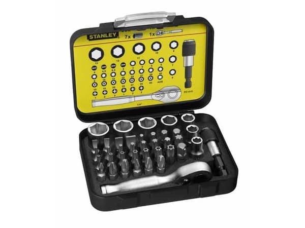 STANLEY - Ratcheting socket wrench with bit and socket set - 39 delar - i fodral