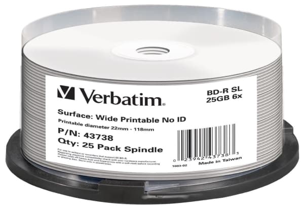 Verbatim - 25 x BD-R - 25 GB 6x - bred utskrivbar yta - spindel