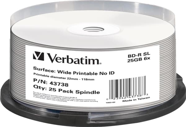 Verbatim - 25 x BD-R - 25 GB 6x - bred utskrivbar yta - spindel