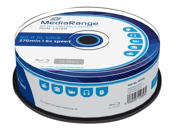 MediaRange BD-R DL 50 GB, Blu-ray - Rull 25 stk