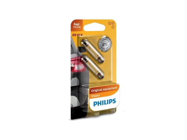 Philips Vision 12866B2 Tradisjonelle kupé- og signallyspærer, 10 W, 12 V, Festoon T10.5x43, 2 stykker