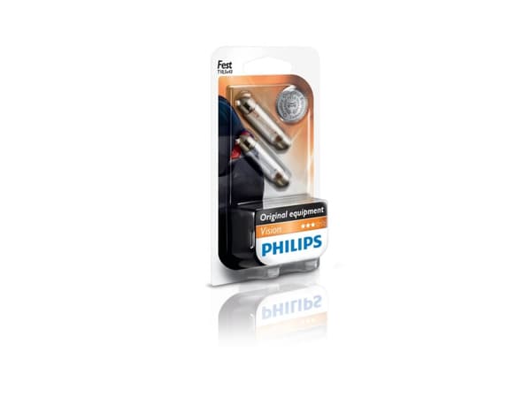 Philips Vision 12866B2 Tradisjonelle kupé- og signallyspærer, 10 W, 12 V, Festoon T10.5x43, 2 stykker