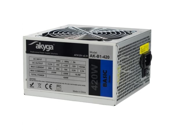 Akyga AK-B1-420 - Strømforsyning (intern) - ATX12V 2.31 - AC 230 V - 420 watt - PFC - galvanisert stål