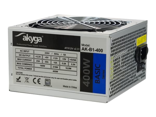 Akyga Basic Series AK-B1-400 - Strømforsyning (intern) - ATX12V 2.31 - AC 230 V - 400 watt - PFC - grå Grønn