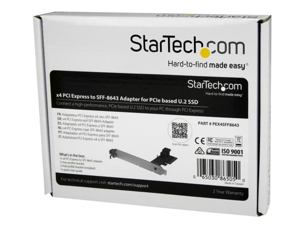 StarTech.com 4-Lane PCI Express to SFF-8643 Adapter for PCIe NVMe U.2 SSD - U.2 2.5" NVMe SSD Adapter (PEX4SFF8643) - Grensesnittsadapter - 2.5" - Ex