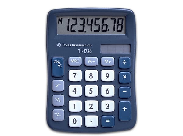 Texas Instruments TI-1726, Ficka, Grundläggande, 8 siffror, 1 linjer, Batteri/solcell, Blå