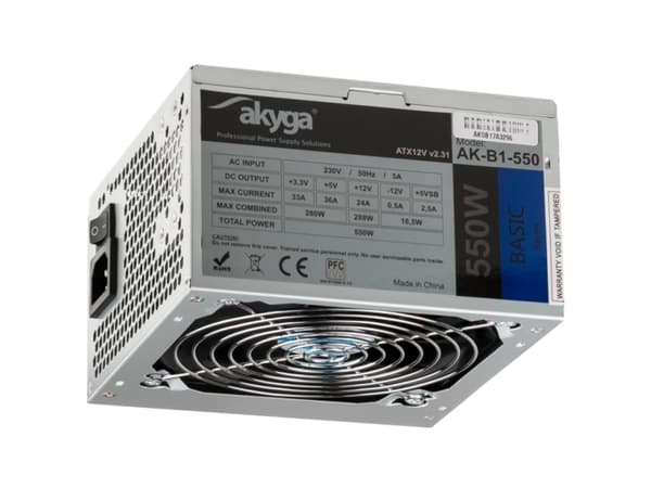 Akyga Basic Series AK-B1-550 - Strømforsyning (intern) - ATX12V 2.31 - AC 230 V - 550 watt - PFC - grå