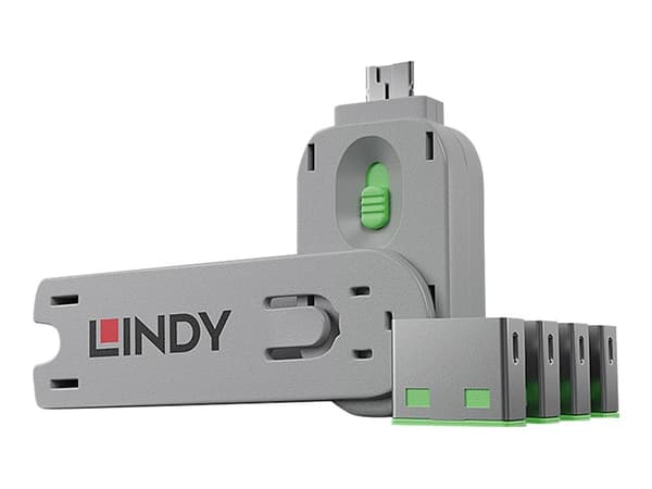 Lindy 40451, Portin lukitsin + avain, USB A-tyyppi, Vihreä, Akryylinitriilibutadieenistyreeni (ABS), 5 kpl, Muovipussi
