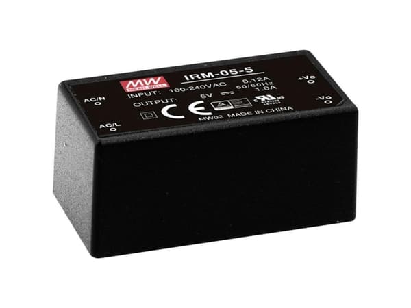 MEAN WELL IRM-05-5, 5 W, 85 - 264 V, Sort, RoHS, ITE EN/UL/IEC 60950, 25,4 mm