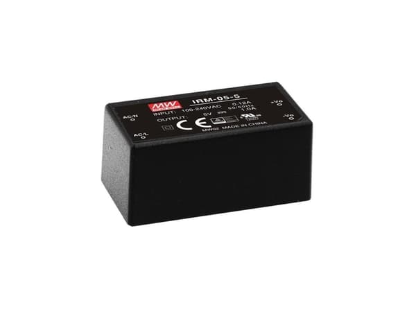 MEAN WELL IRM-05-5, 5 W, 85 - 264 V, Sort, RoHS, ITE EN/UL/IEC 60950, 25,4 mm Sort