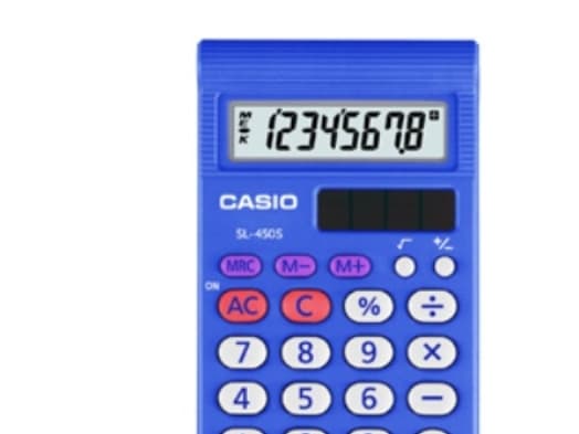 Casio SL-450S, Taskulaskin, 8 digits, Patteri/aurinkokenno, Sininen