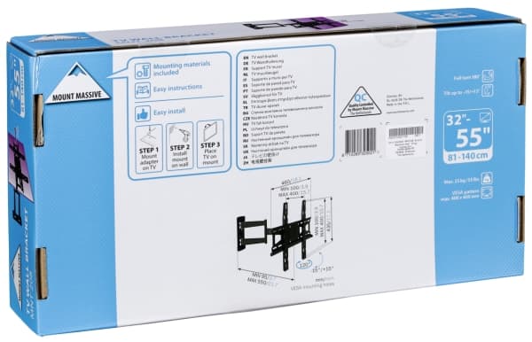 Mount Massive MNT 208 - Monteringssats (vridbar arm) - för platt panel - svart - skärmstorlek: 32"-55" - monteringsgränssnitt: upp till 400 x 400 mm