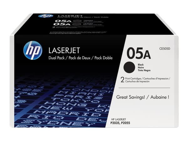 HP 05A - 2-pack - svart - original - LaserJet - tonerpatron (CE505D) - for LaserJet P2035, P2035n, P2055, P2055d, P2055dn, P2055x