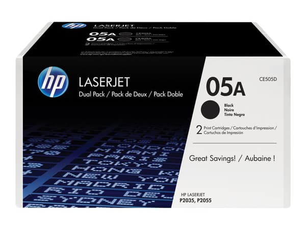 HP 05A - 2-pack - svart - original - LaserJet - tonerpatron (CE505D) - for LaserJet P2035, P2035n, P2055, P2055d, P2055dn, P2055x