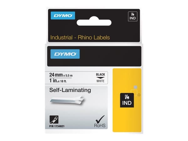 DYMO RhinoPRO Self Laminating - Vinyl - svart på vitt - Rulle (2,4 cm x 5,5 m) 1 rulle (rullar) etiketter - för Rhino 6000, 6000 Hard Case Kit; Rhino