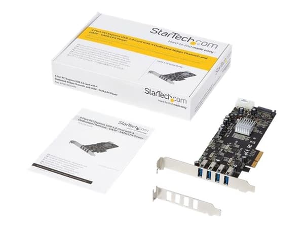 StarTech.com 4 Port USB 3.0 PCIe Card w/ 4 Dedicated Channels - UASP - USB 3.0 PCI Express Card Adapter - USB-adapter - PCIe x4 - USB 3.0 x 4 - for P
