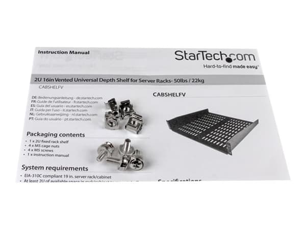 StarTech.com 2U serverrackhylla - Universell ventilerad fribärande serverhylla med rackfäste för 19-tums nätverksutrustning i rack och skåp - Kraftig
