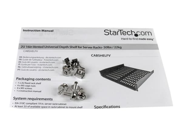 StarTech.com 2U serverrackhylla - Universell ventilerad fribärande serverhylla med rackfäste för 19-tums nätverksutrustning i rack och skåp - Kraftig