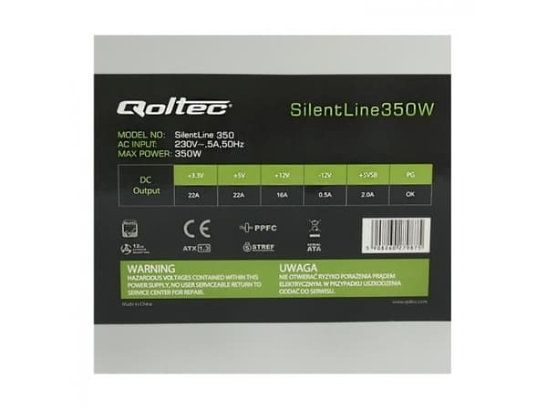 Qoltec SilentLine - Strømforsyning (intern) - ATX12V - 350 watt - PFC - grå