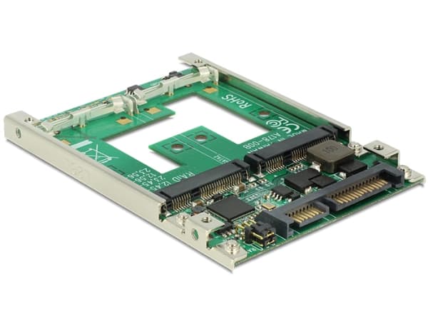 Delock Converter 2.5" SATA 22 pin > mSATA with RAID - Diskkontroller - 2 Kanal - SATA 6Gb/s - RAID RAID 0, 1, JBOD - SATA 6Gb/s