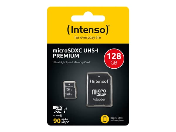 Intenso - Flashminnekort (microSDXC til SD-adapter inkludert) - 128 GB - UHS-I / Class10 - microSDXC UHS-I
