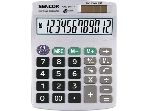 Sencor SEC 367/12 - Skrivebordskalkulator - 12 sifre - solpanel, batteri - grå