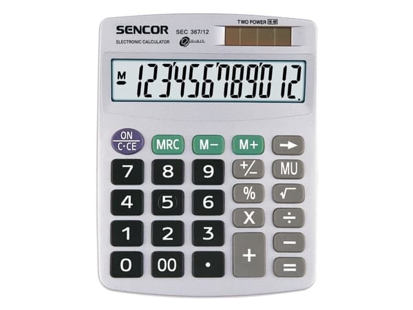 Sencor SEC 367/12 - Skrivebordskalkulator - 12 sifre - solpanel, batteri - grå