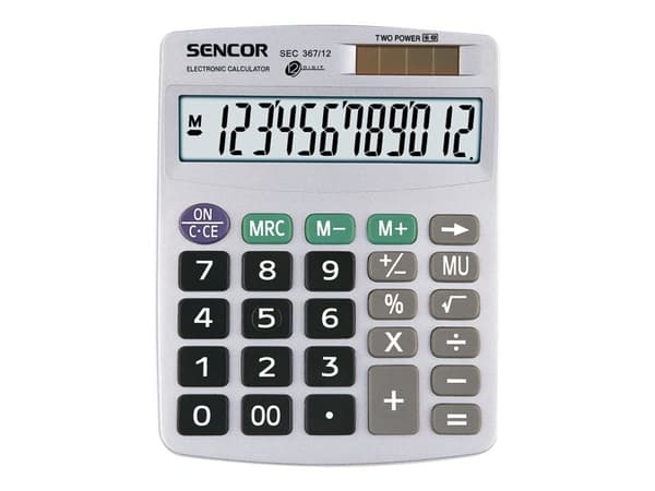 Sencor SEC 367/12 - Skrivbordskalkylator - 12 siffror - solcellspanel, batteri - grå Grå