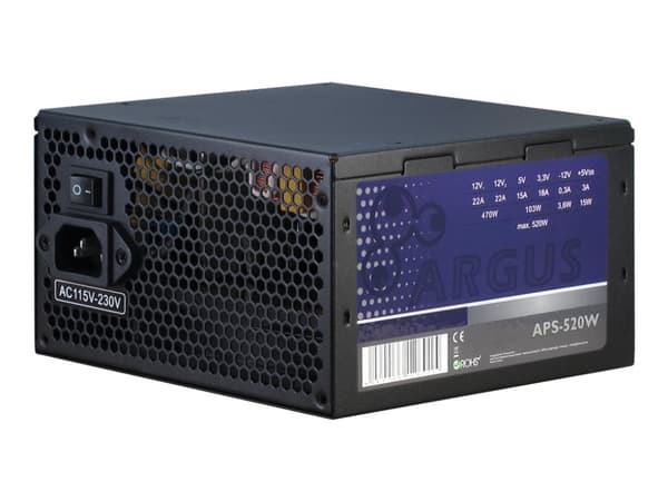 Argus APS-520W - Strømforsyning (intern) - ATX12V 2.31 - AC 115/230 V - 520 watt - aktiv PFC