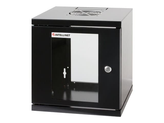 Intellinet Network Cabinet, Wall Mount (Standard), 9U, Usable Depth 500mm/Width 540mm, Black, Assembled, Max 60kg, Metal & Glass Door, Back Panel, Re