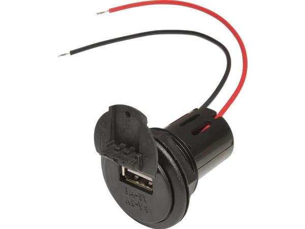 ProCar Power USB Sisäänrakennettu pistorasia EV kierteitetyllä holkilla ja suojuksella 12 V til 5 V, 24 V til 5 V 3 A kaapeli afisoleret