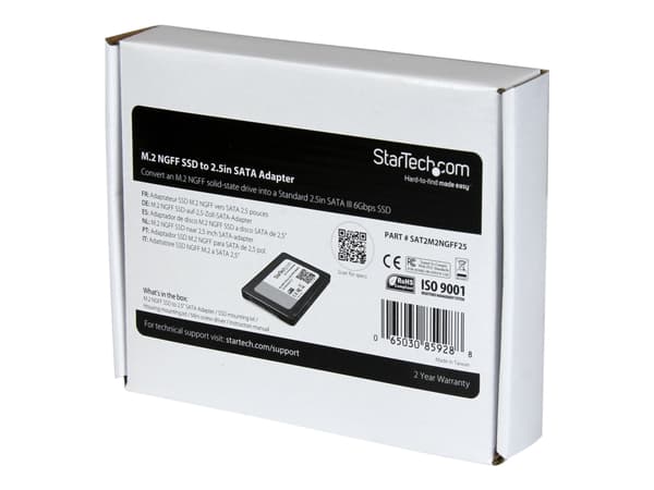 Startech.com M.2 NGFF til 6,40 cm (2,5") SATA III SSD-adapter med beskyttelseshus - Lagringskontroller - M.2 (M.2) - SATA 6 Gb/s - 6 GBps - SATA - Sv Sort