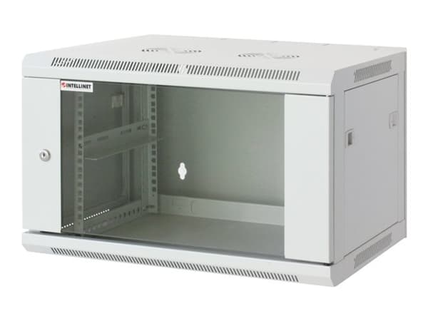 Intellinet Network Cabinet, Wall Mount (Standard), 12U, Usable Depth 410mm/Width 510mm, Grey, Flatpack, Max 60kg, Metal & Glass Door, Back Panel, Rem