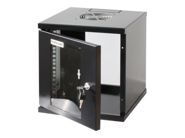 Intellinet Network Cabinet, Wall Mount (Standard), 6U, Usable Depth 265mm/Width 239mm, Black, Assembled, Max 60kg, Metal & Glass Door, Back Panel, Re