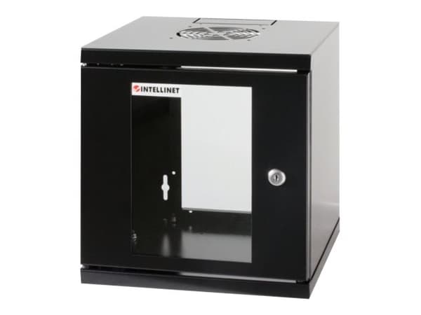 Intellinet Network Cabinet, Wall Mount (Standard), 6U, Usable Depth 265mm/Width 239mm, Black, Assembled, Max 60kg, Metal & Glass Door, Back Panel, Re