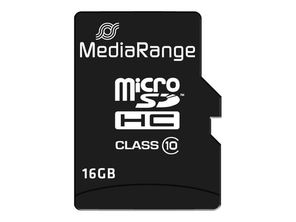 MediaRange - Flashminnekort (microSDHC til SD-adapter inkludert) - 16 GB - Class 10 - microSDHC - svart
