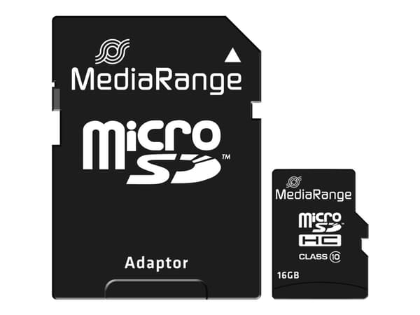 MediaRange - Flashminnekort (microSDHC til SD-adapter inkludert) - 16 GB - Class 10 - microSDHC - svart
