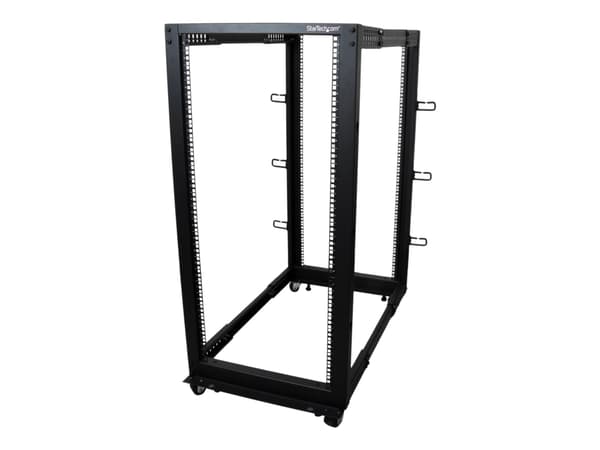 StarTech.com 25U-serverrack med öppen ram - 4 stolpar justerbart djup (59 cm till 104 cm) rack för nätverksutrustning med hjul/nivåfötter/kabelhanter