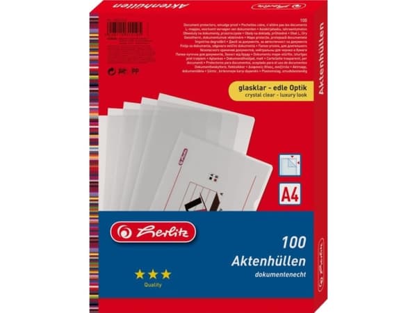 Herlitz 10843746, 210 x 297 mm (A4), Gjennomsiktig, Polypropylen (PP), Portrett, Topp og side, 100 stykker
