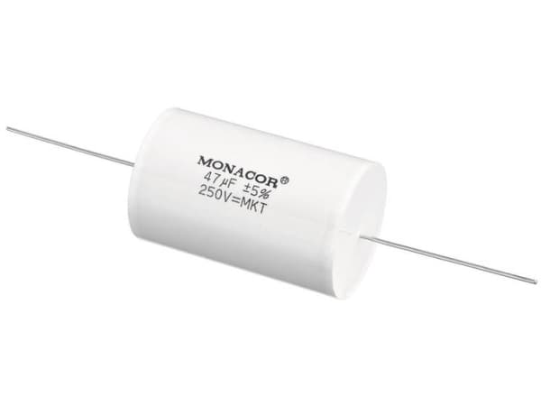 Monacor MKTA-470, Film, Cylindrisk, Vit, 47000 nF, 250 V, 56 mm