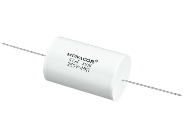 Monacor MKTA-470, Film, Cylindrisk, Vit, 47000 nF, 250 V, 56 mm