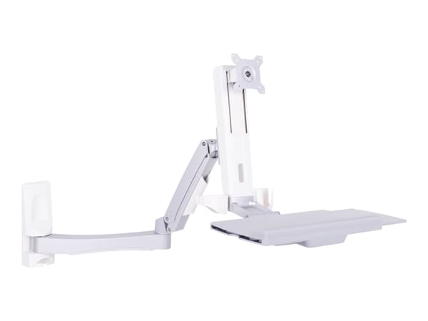 Multibrackets M Workstation Arm Single Extended - Brakett - justerbar arm - for LCD-skjerm / tastatur - plastikk, aluminium, stål - hvit, sølv - skje