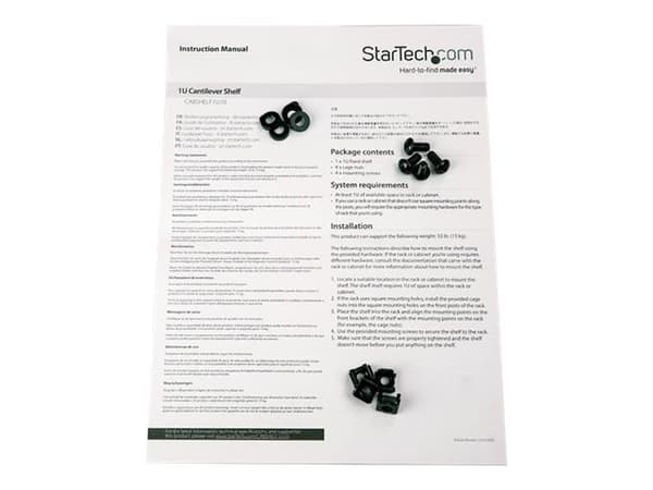 StarTech.com 1U rackhylla - 25 cm djup